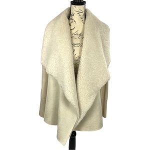 Westport Womens Cream Faux Suede Fur Open Drape Sweater